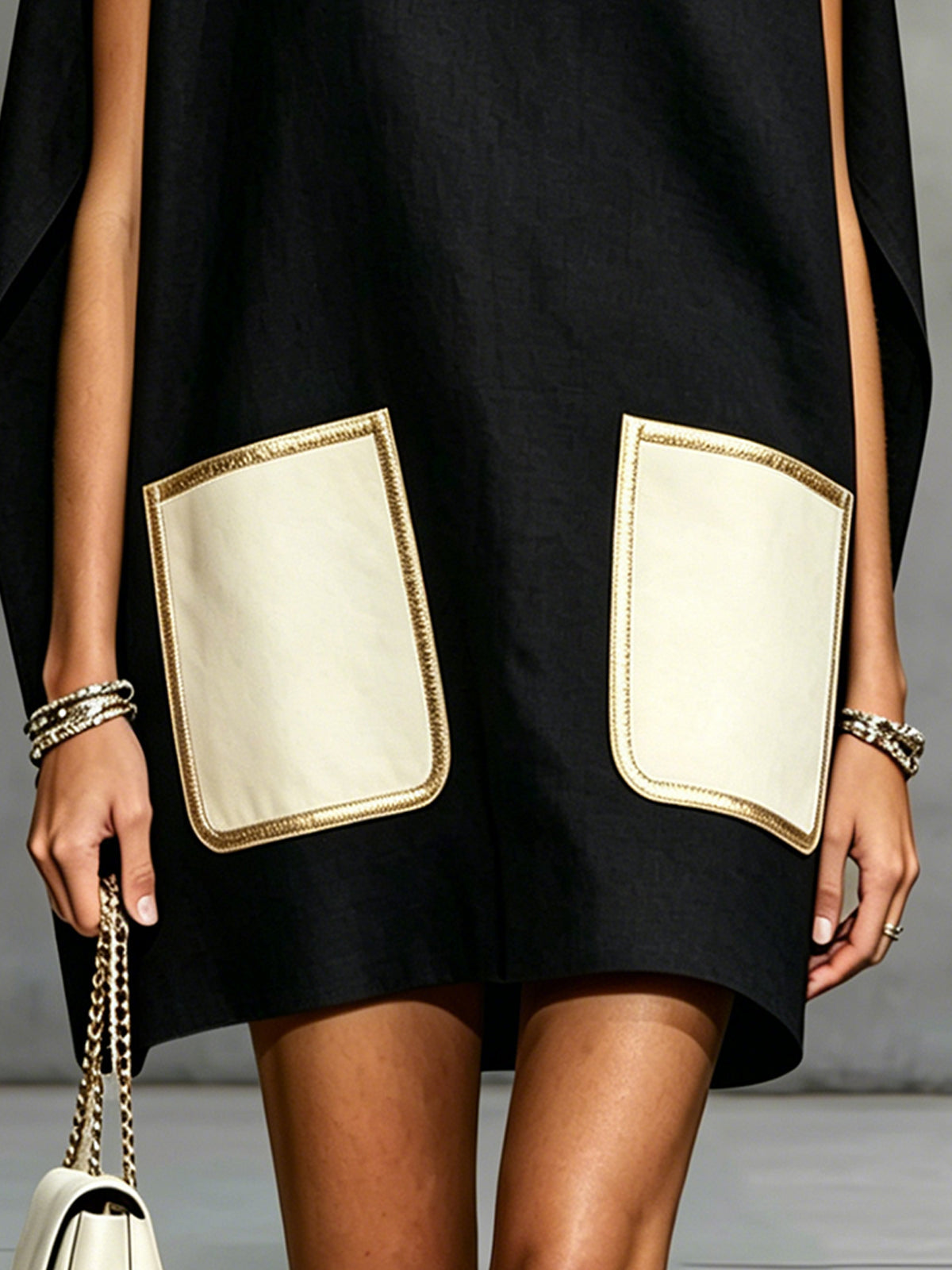 Navy Sleeveless Mini Dress With Contrast Patch Pockets