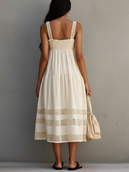 Cream Midi Dress With Crochet Strap