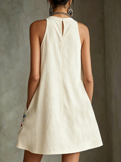 Black Embroidered Halter A-Line Mini Dress