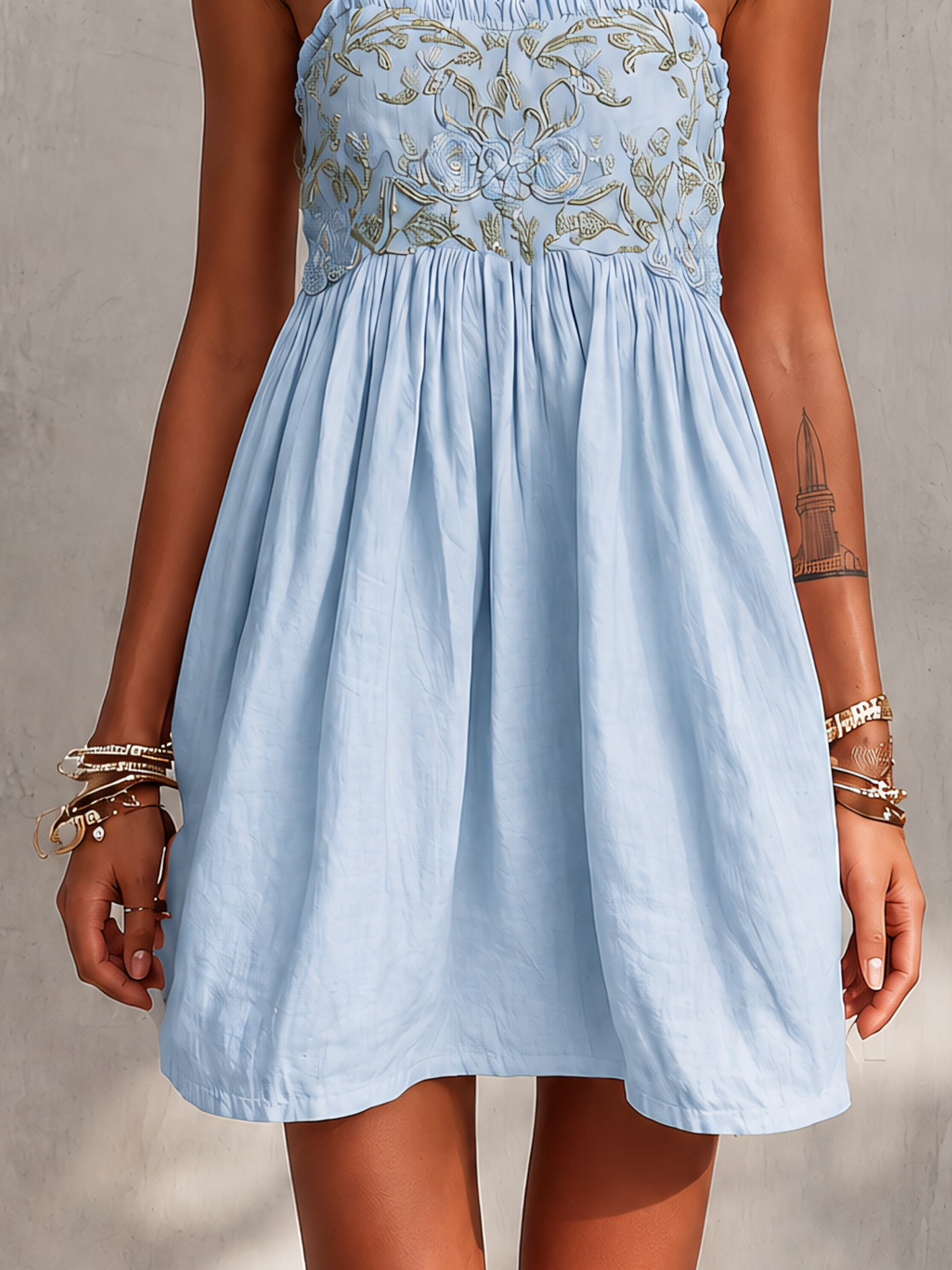 Pink Vintage Embroidered Linen Cotton Mini Cami Dress
