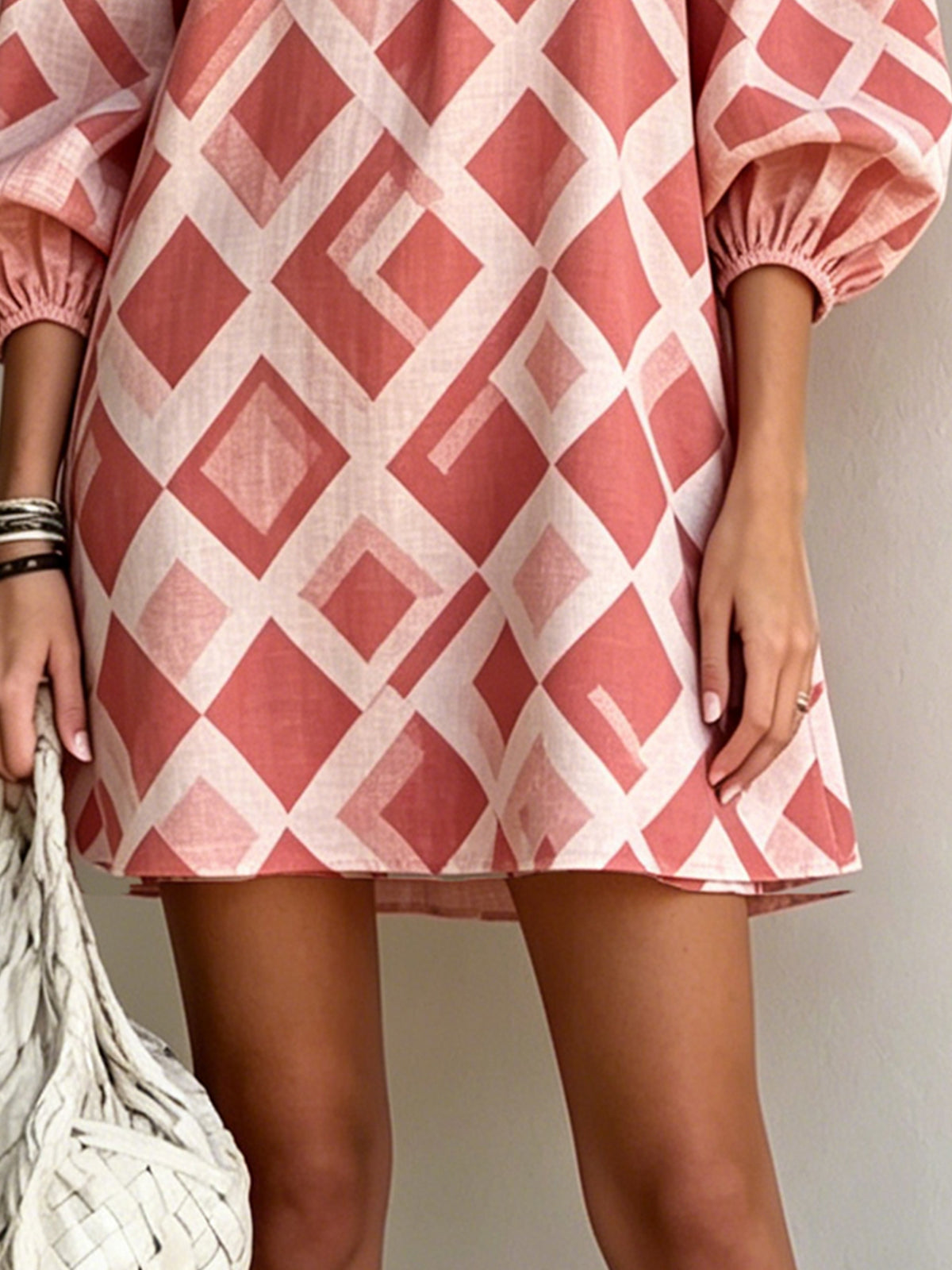 Pink Off-Shoulder Mini Dress With Balloon Sleeves
