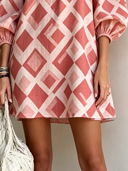 Pink Off-Shoulder Mini Dress With Balloon Sleeves