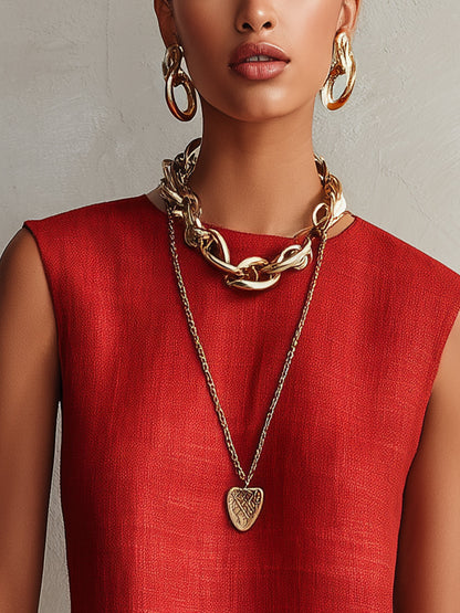 Red Sleeveless Mini Dress With Gold Trim Hem