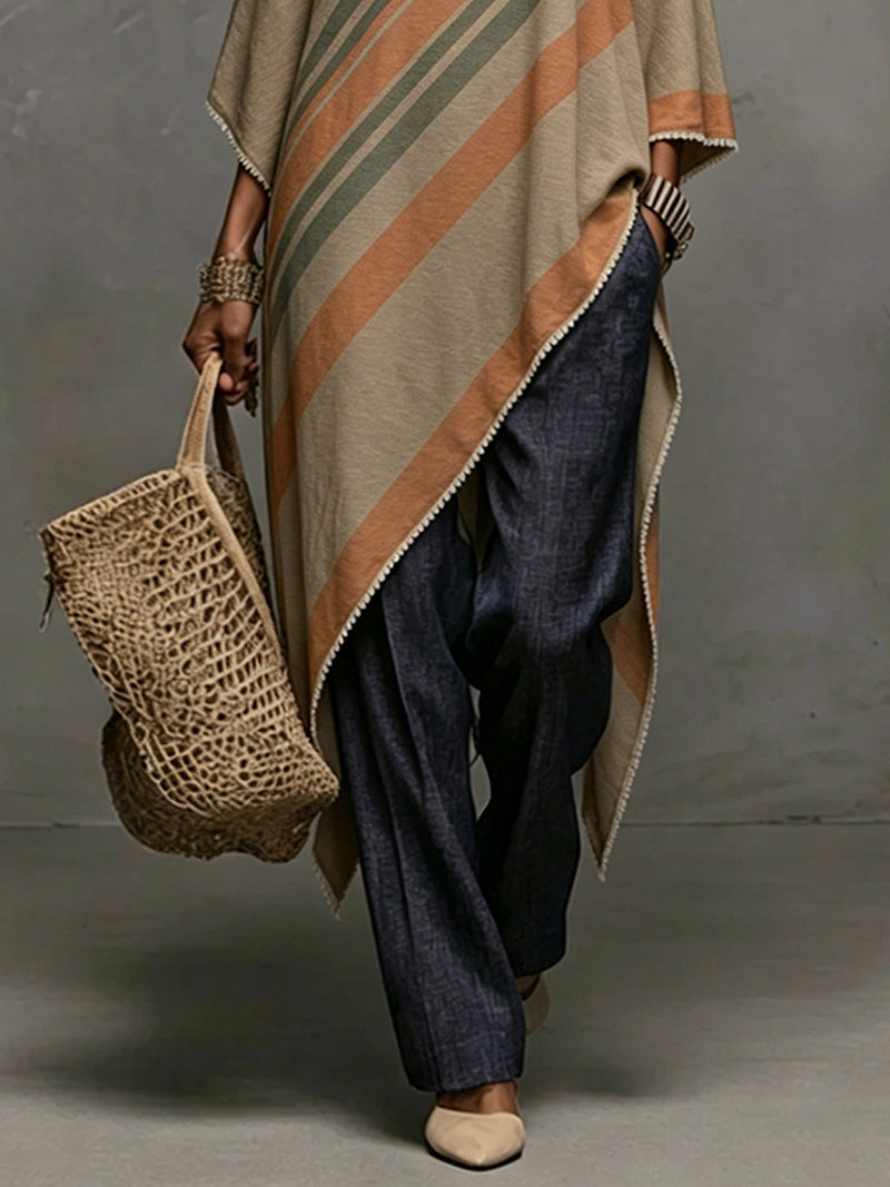 Khaki Linen Blend Printed Off Shoulder Dress With Fringe Hem